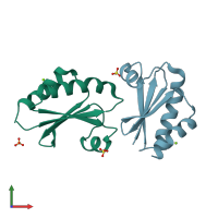 PDB entry 1v98 coloured by chain, front view.