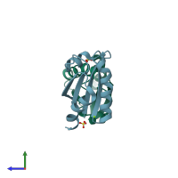 PDB entry 1v98 coloured by chain, side view.