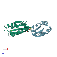 PDB entry 1v98 coloured by chain, top view.