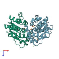 PDB entry 1v9c coloured by chain, top view.