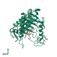 PDB entry 1v9n coloured by chain, side view.