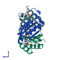 PDB entry 1v9o coloured by chain, side view.