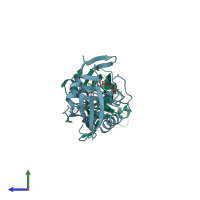 PDB entry 1v9t coloured by chain, side view.