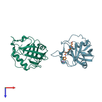 PDB entry 1v9t coloured by chain, top view.