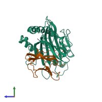 PDB entry 1vac coloured by chain, side view.