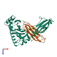 PDB entry 1vac coloured by chain, top view.