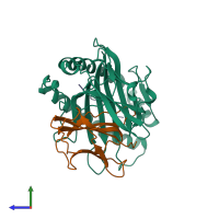 PDB entry 1vad coloured by chain, side view.