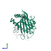 H-2 class I histocompatibility antigen, K-B alpha chain in PDB entry 1vad, assembly 1, side view.