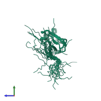 PDB entry 1vae coloured by chain, ensemble of 20 models, side view.