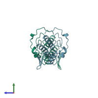 PDB entry 1vap coloured by chain, side view.