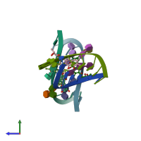 PDB entry 1vaq coloured by chain, side view.