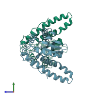 PDB entry 1var coloured by chain, side view.