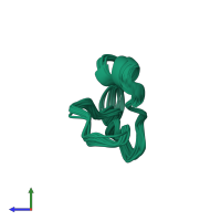 PDB entry 1vb8 coloured by chain, ensemble of 20 models, side view.