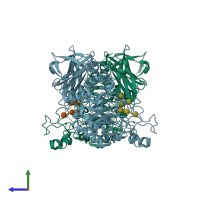 PDB entry 1vb9 coloured by chain, side view.