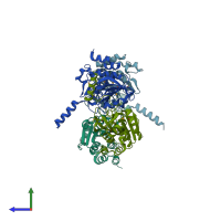 PDB entry 1vbf coloured by chain, side view.