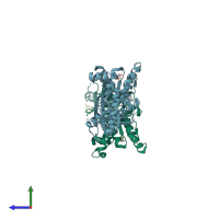 PDB entry 1vbk coloured by chain, side view.