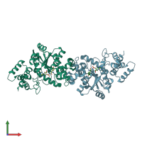 PDB entry 1vbn coloured by chain, front view.