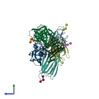 PDB entry 1vbo coloured by chain, side view.