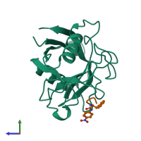 PDB entry 1vbs coloured by chain, side view.