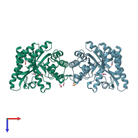 PDB entry 1vbu coloured by chain, top view.