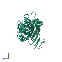 PDB entry 1vc2 coloured by chain, side view.