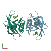 PDB entry 1vc9 coloured by chain, front view.