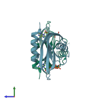PDB entry 1vc9 coloured by chain, side view.