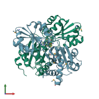 PDB entry 1vce coloured by chain, front view.
