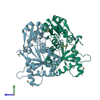 PDB entry 1vce coloured by chain, side view.