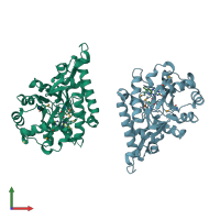 PDB entry 1vcf coloured by chain, front view.