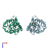 PDB entry 1vcf coloured by chain, top view.