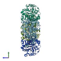 PDB entry 1vcg coloured by chain, side view.