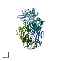 PDB entry 1vch coloured by chain, side view.