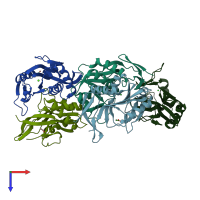 PDB entry 1vch coloured by chain, top view.