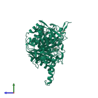 PDB entry 1vcn coloured by chain, side view.