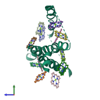 PDB entry 1vcr coloured by chain, side view.
