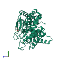 PDB entry 1vd5 coloured by chain, side view.