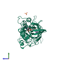 PDB entry 1vdc coloured by chain, side view.