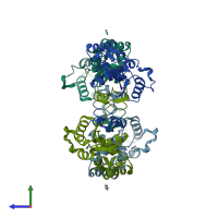 PDB entry 1vdd coloured by chain, side view.
