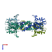 PDB entry 1vdd coloured by chain, top view.