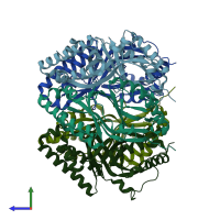 PDB entry 1vdh coloured by chain, side view.