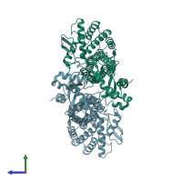 PDB entry 1vdk coloured by chain, side view.