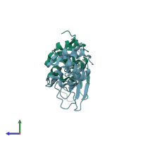 PDB entry 1vdp coloured by chain, side view.