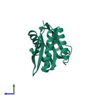 PDB entry 1vdx coloured by chain, side view.