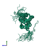 PDB entry 1vdy coloured by chain, ensemble of 20 models, side view.