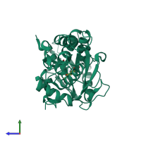 PDB entry 1ve1 coloured by chain, side view.