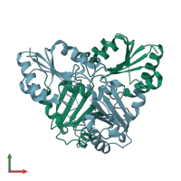 PDB entry 1ve2 coloured by chain, front view.