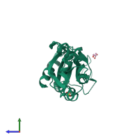 PDB entry 1ve4 coloured by chain, side view.