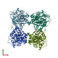 PDB entry 1ve5 coloured by chain, front view.