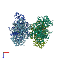 PDB entry 1ve5 coloured by chain, top view.